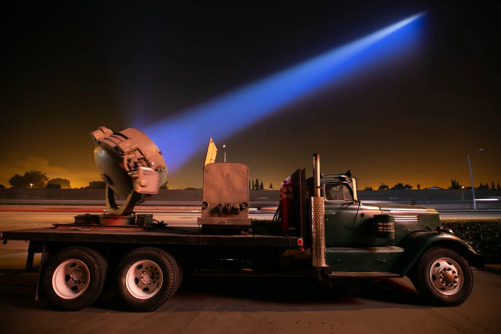 Gunther's Yard 60-inch General Electric searchlight casting its beam